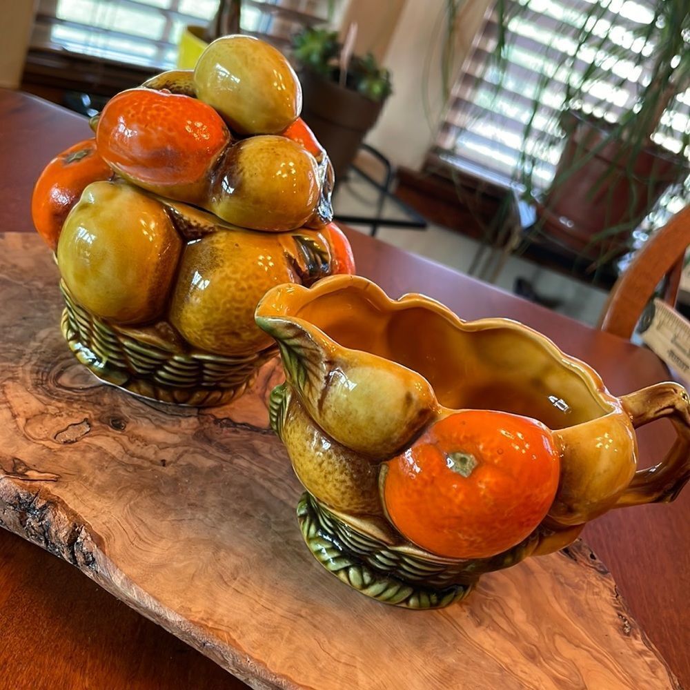 Vintage Inarco Japan Orange Spice cream & sugar set in excellent condition